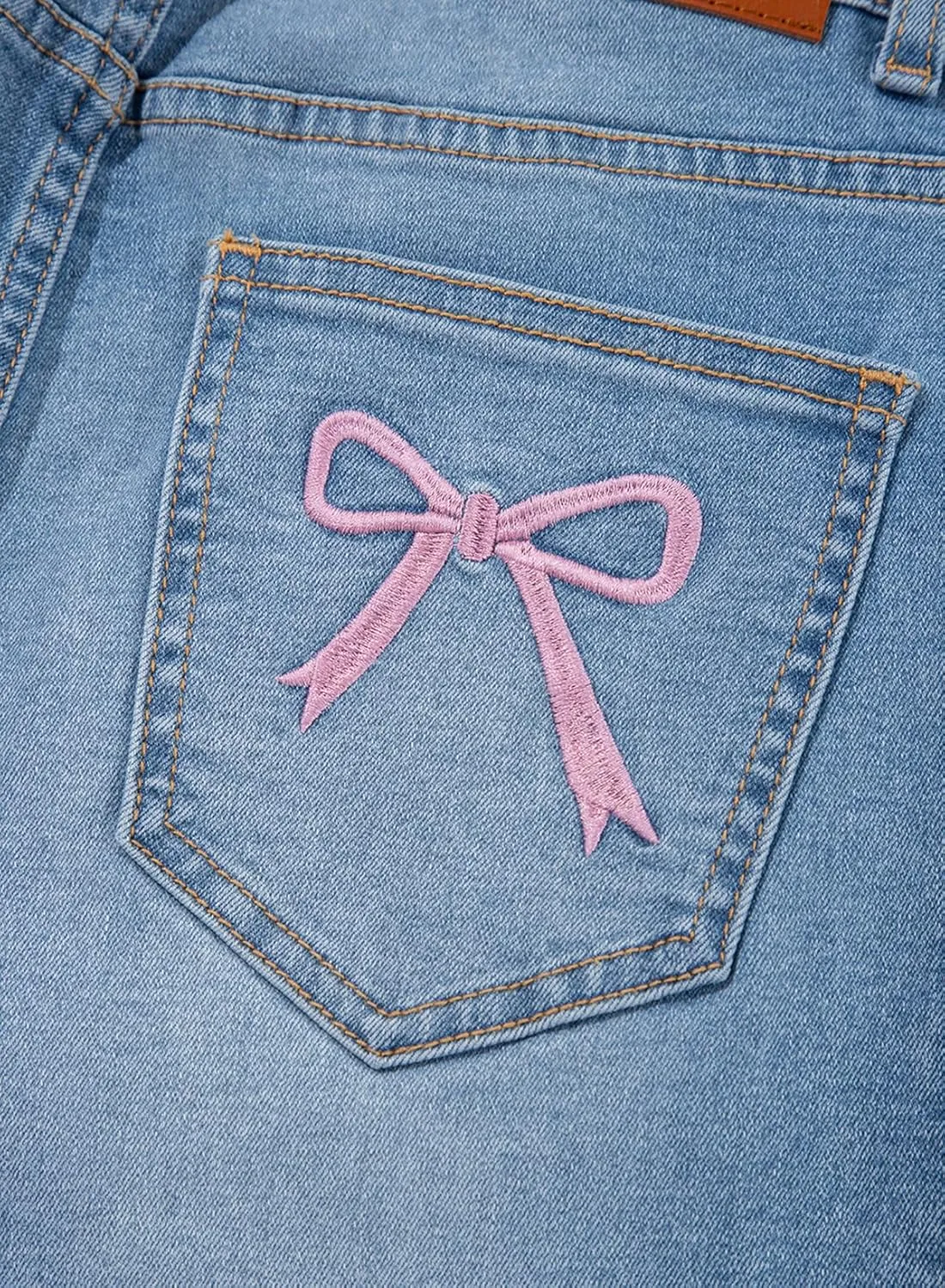 Sidefeel Women's Bowknot Wide Leg Jeans High Waisted Strechy Raw Hem Denim Pants