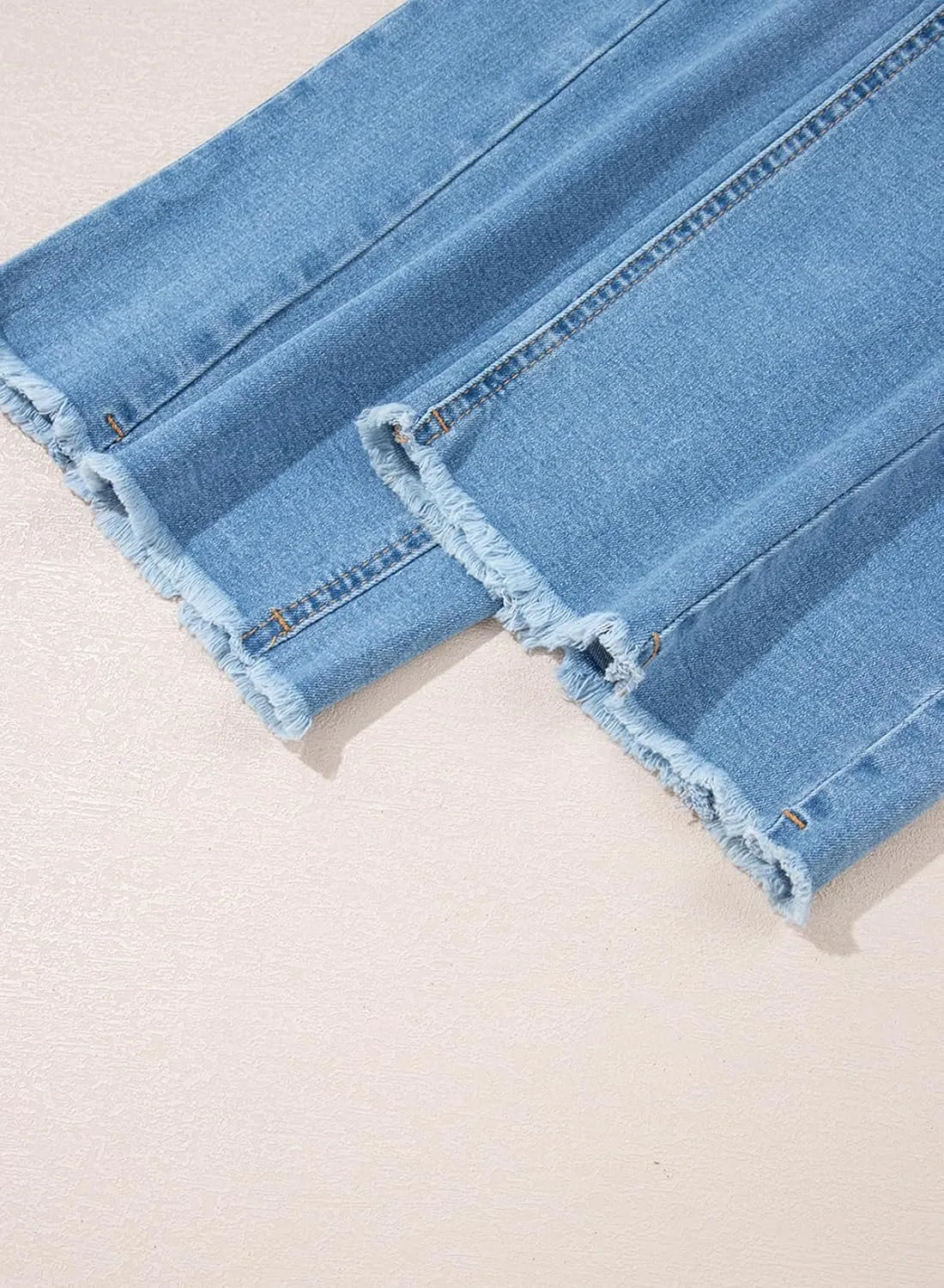 Sidefeel Women's Bowknot Wide Leg Jeans High Waisted Strechy Raw Hem Denim Pants