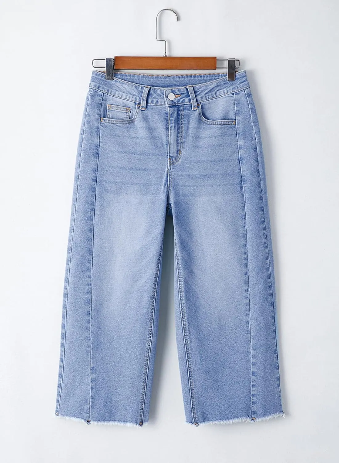 Sidefeel Women's Capri Jeans High Waisted Wide Leg Stretchy Raw Hem Side Seam Zimbaplatinum Denim Pants