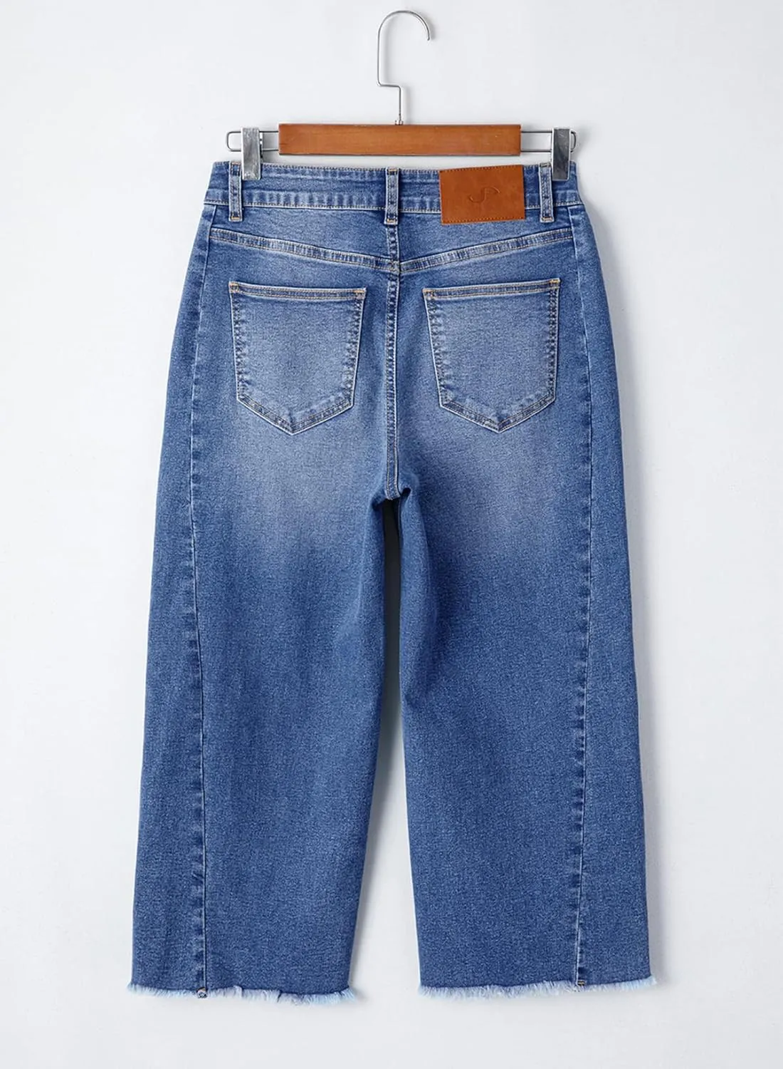 Sidefeel Women's Capri Jeans High Waisted Wide Leg Stretchy Raw Hem Side Seam Zimbaplatinum Denim Pants