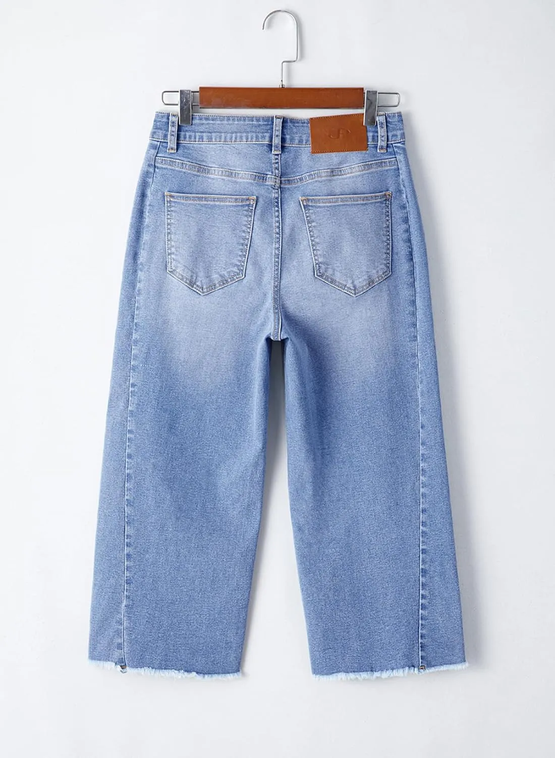 Sidefeel Women's Capri Jeans High Waisted Wide Leg Stretchy Raw Hem Side Seam Zimbaplatinum Denim Pants