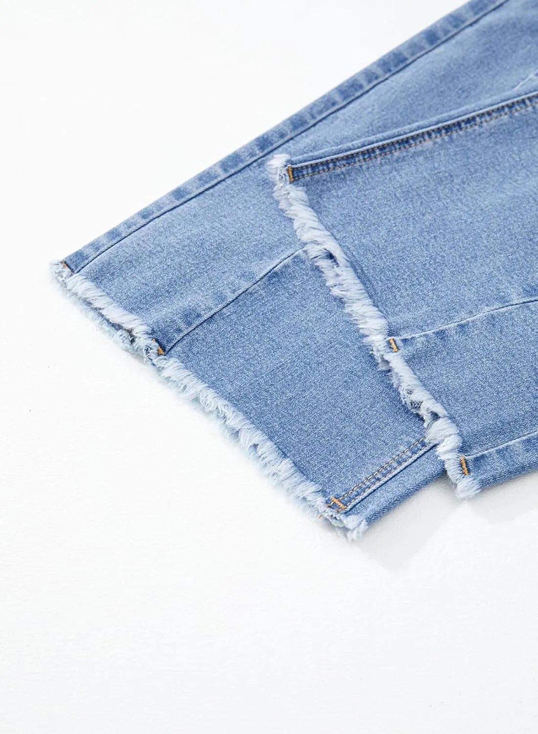 Sidefeel Women's Capri Jeans High Waisted Wide Leg Stretchy Raw Hem Side Seam Zimbaplatinum Denim Pants