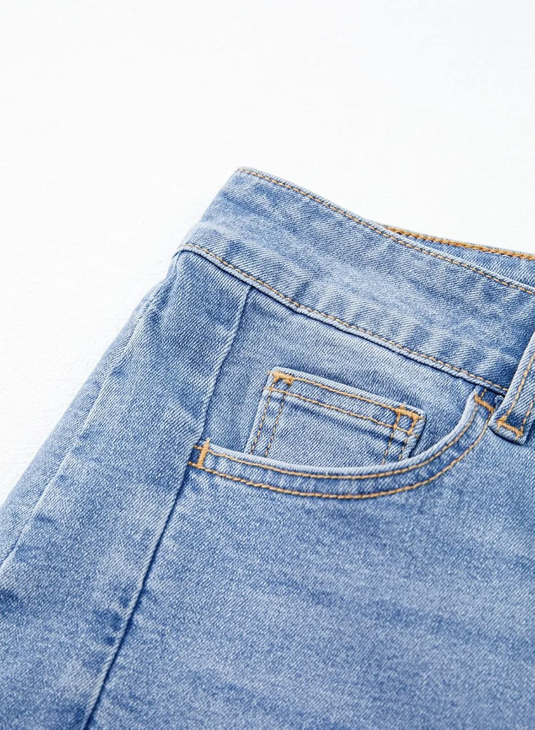 Sidefeel Women's Capri Jeans High Waisted Wide Leg Stretchy Raw Hem Side Seam Zimbaplatinum Denim Pants