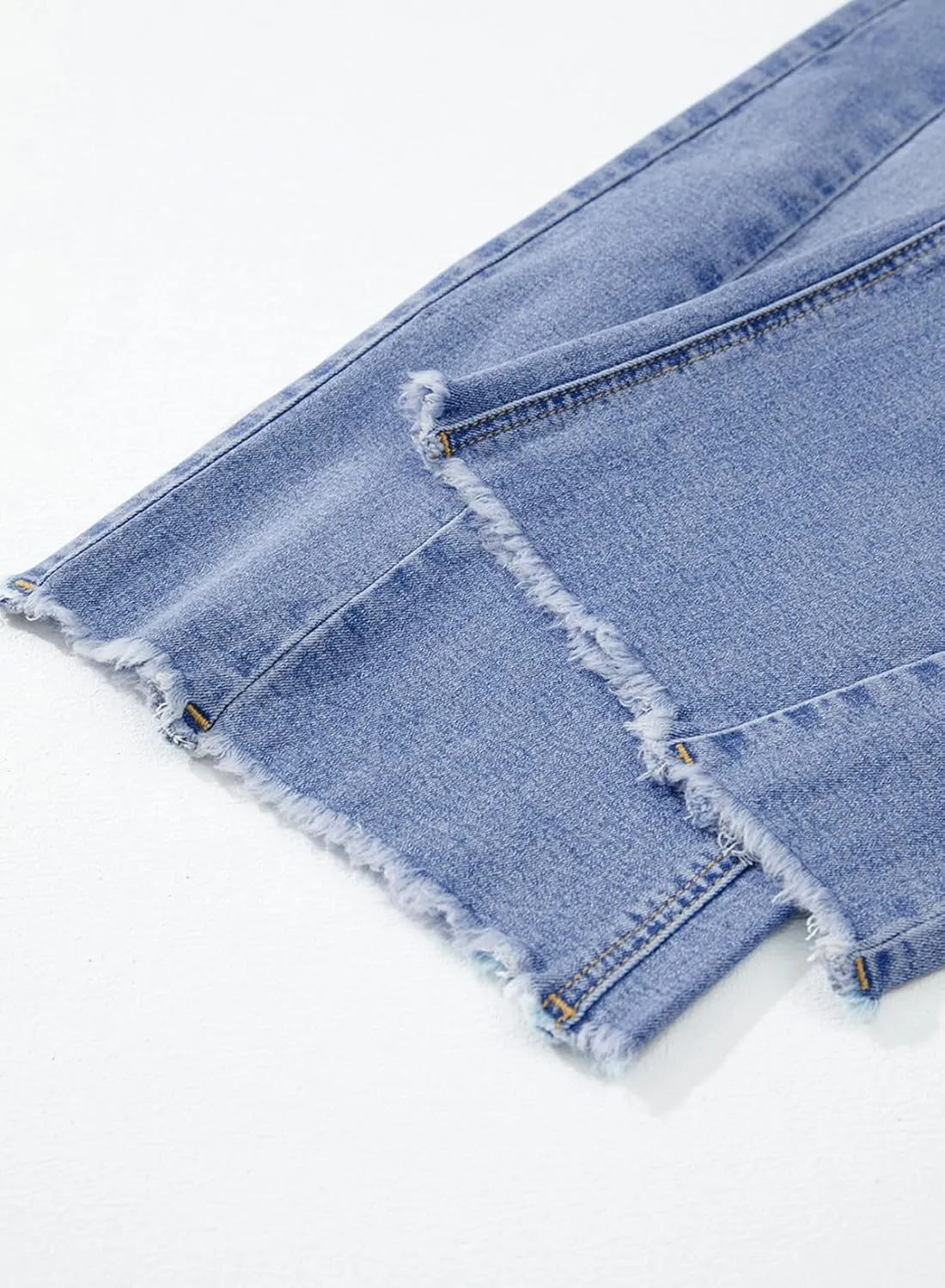 Sidefeel Women's Capri Jeans High Waisted Wide Leg Stretchy Raw Hem Side Seam Zimbaplatinum Denim Pants