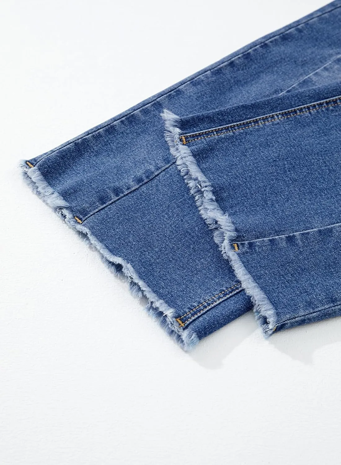 Sidefeel Women's Capri Jeans High Waisted Wide Leg Stretchy Raw Hem Side Seam Zimbaplatinum Denim Pants