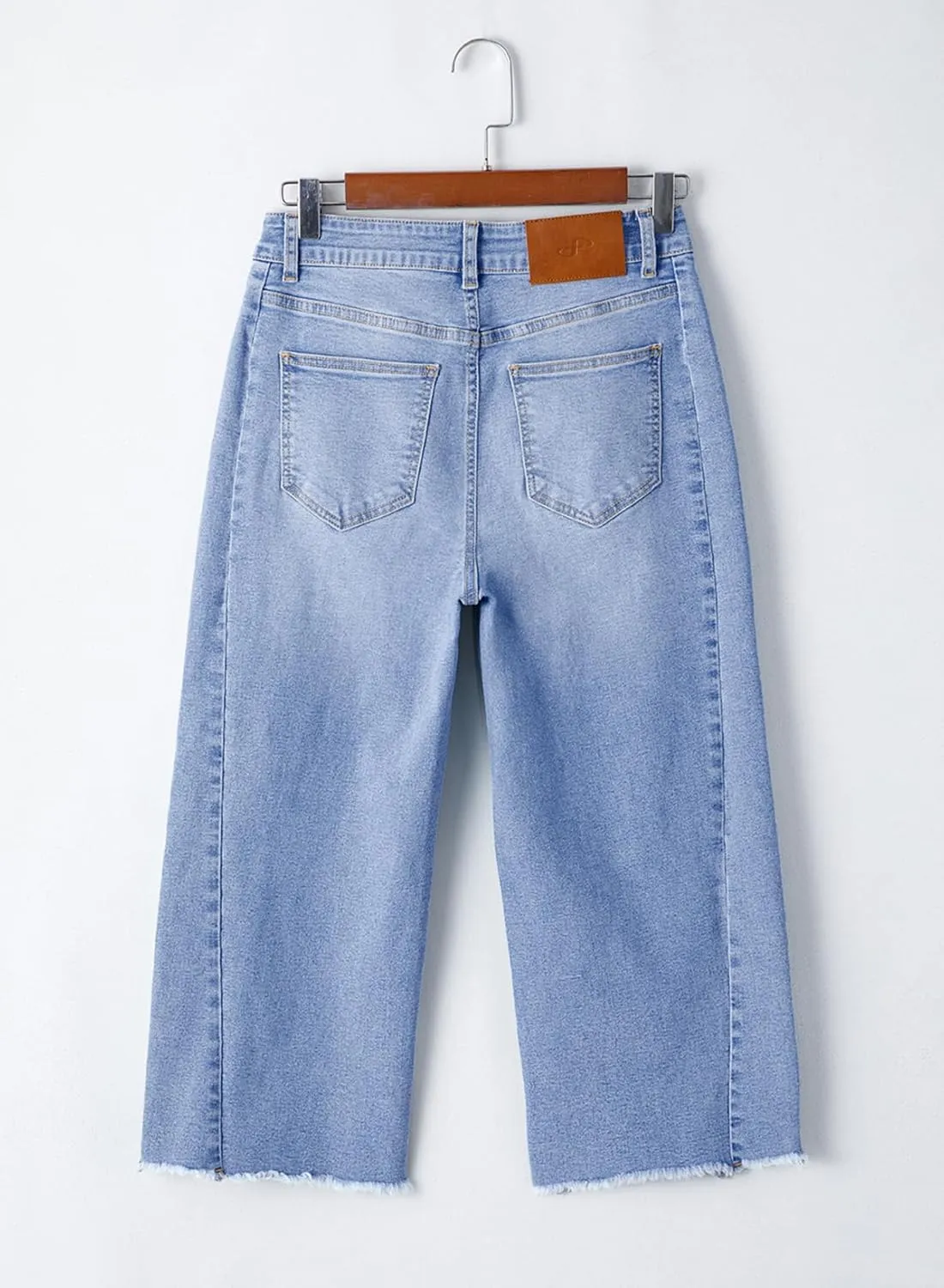 Sidefeel Women's Capri Jeans High Waisted Wide Leg Stretchy Raw Hem Side Seam Zimbaplatinum Denim Pants