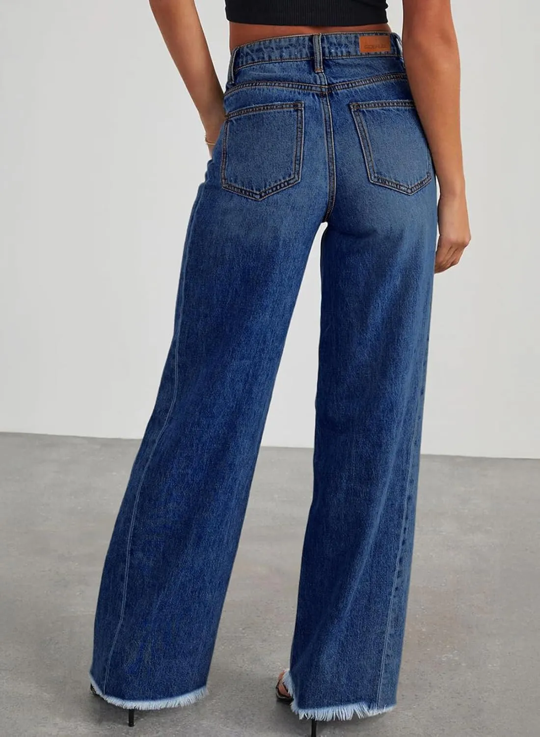 Sidefeel Women's Wide Leg Jeans High Waisted Strechy Raw Hem Zimbaplatinum Denim Pants