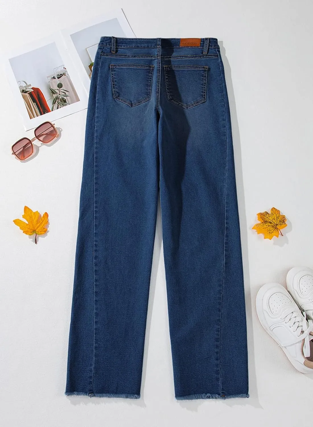 Sidefeel Women's Wide Leg Jeans High Waisted Strechy Raw Hem Zimbaplatinum Denim Pants