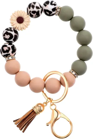 Silicone Beaded Bangle Keychain Key Ring Wristlet Bracelet Car Key Chain Holder for Women Girls