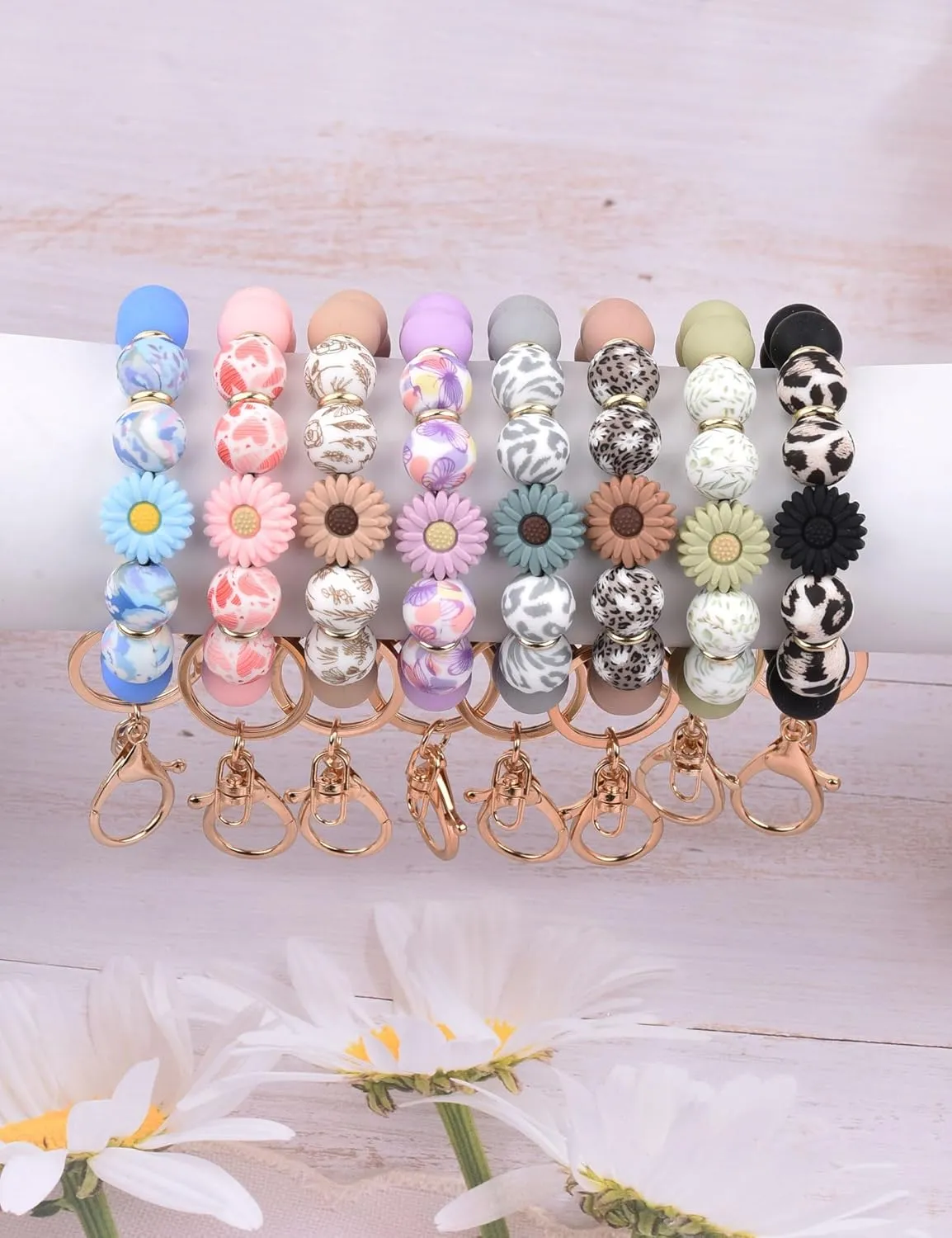 Silicone Beaded Wristlet Keychain,Key Ring Bracelet Key Chain Cute Car Keychains for women