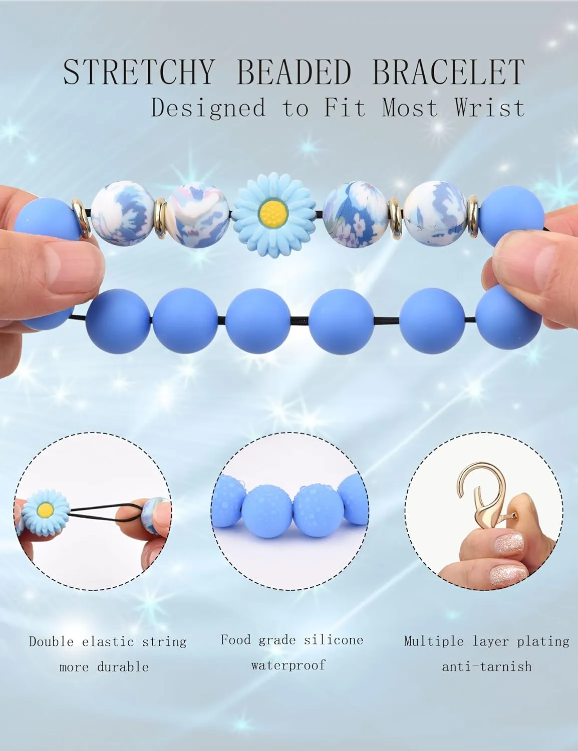 Silicone Beaded Wristlet Keychain,Key Ring Bracelet Key Chain Cute Car Keychains for women