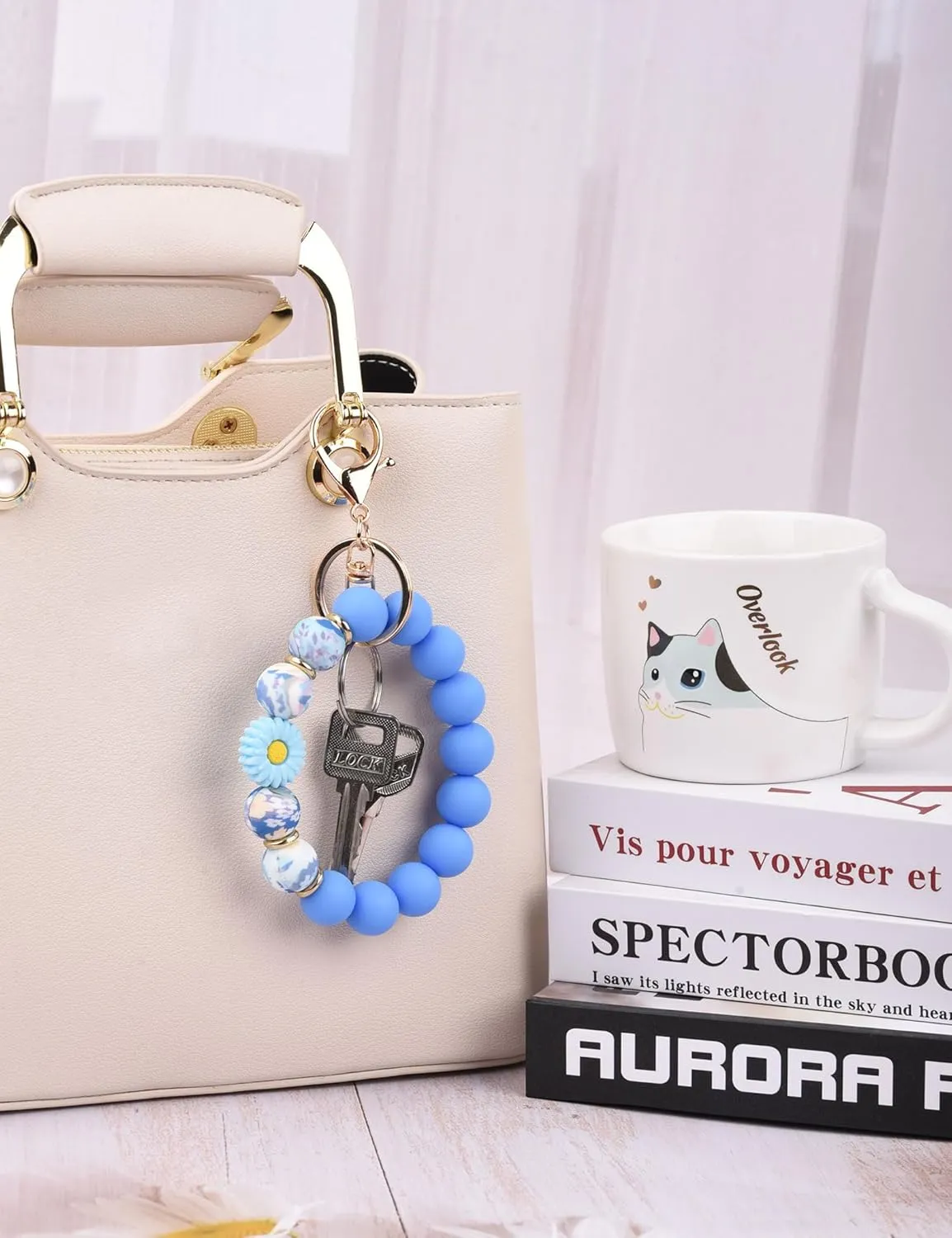 Silicone Beaded Wristlet Keychain,Key Ring Bracelet Key Chain Cute Car Keychains for women