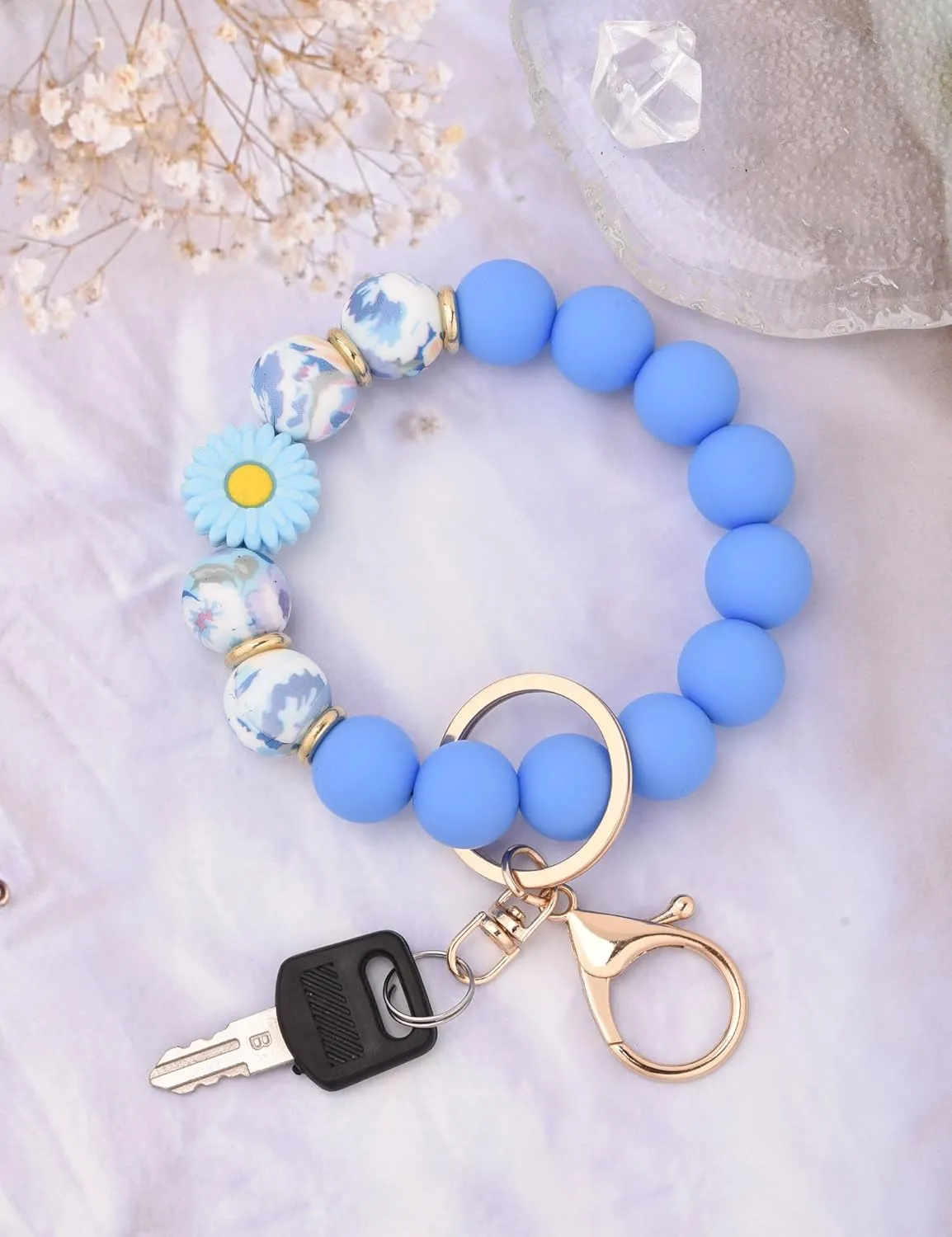 Silicone Beaded Wristlet Keychain,Key Ring Bracelet Key Chain Cute Car Keychains for women