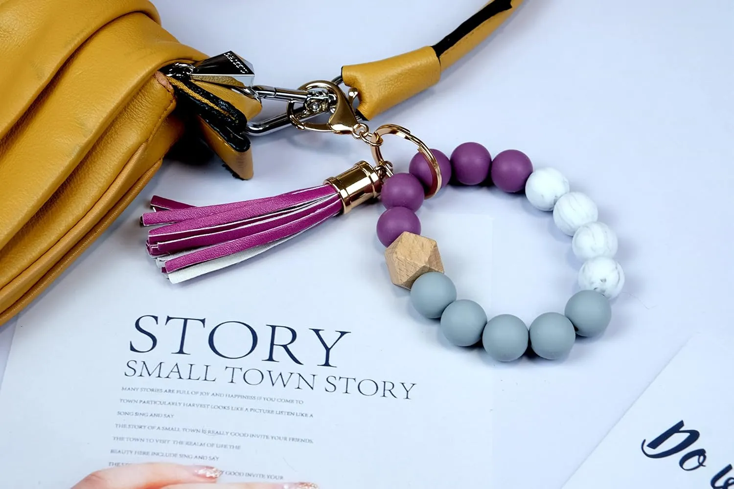 Silicone Beads Key Ring Keychain Bracelet Wristlet for Women, Cute Bead Car Keys Holder Chain Bangle Beaded Keyring