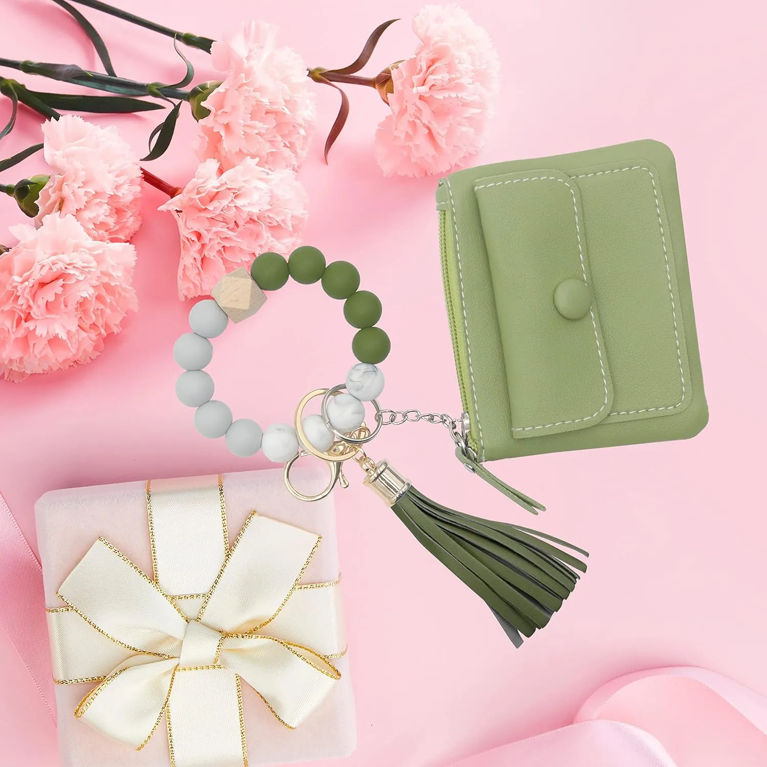 Silicone Beads Key Ring Keychain Bracelet Wristlet for Women, Cute Bead Car Keys Holder Chain Bangle Beaded Keyring