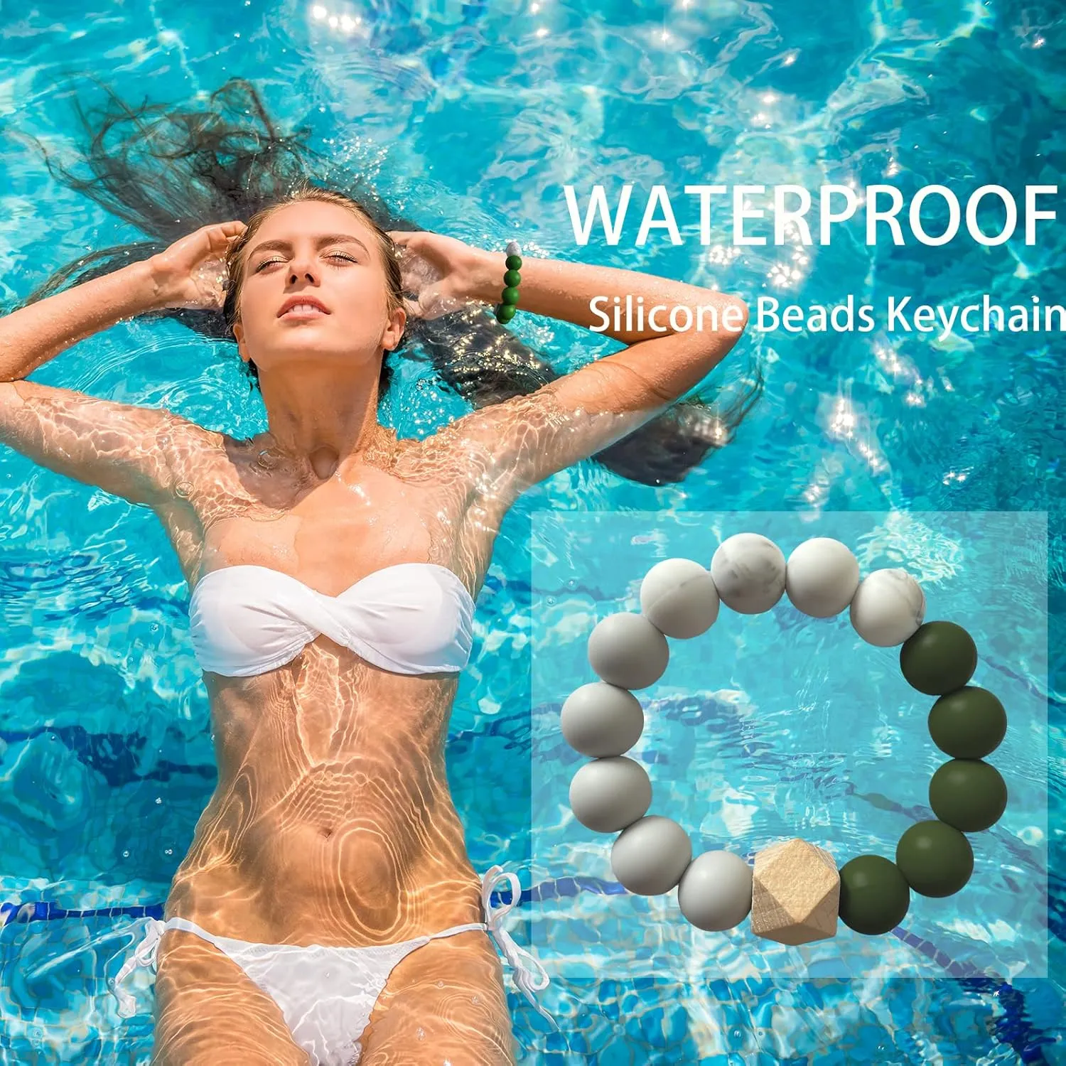 Silicone Beads Key Ring Keychain Bracelet Wristlet for Women, Cute Bead Car Keys Holder Chain Bangle Beaded Keyring