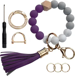 Silicone Beads Key Ring Keychain Bracelet Wristlet for Women, Cute Bead Car Keys Holder Chain Bangle Beaded Keyring