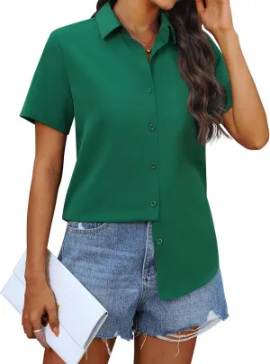siliteelon Chiffon Button Down Shirts for Women Short Sleeve Dress Shirts for Women Casual Button Up Shirt Tops Blouses
