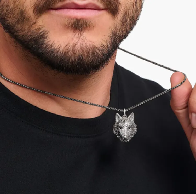 Silver and Austrian Crystal Wolf Pendant Necklace