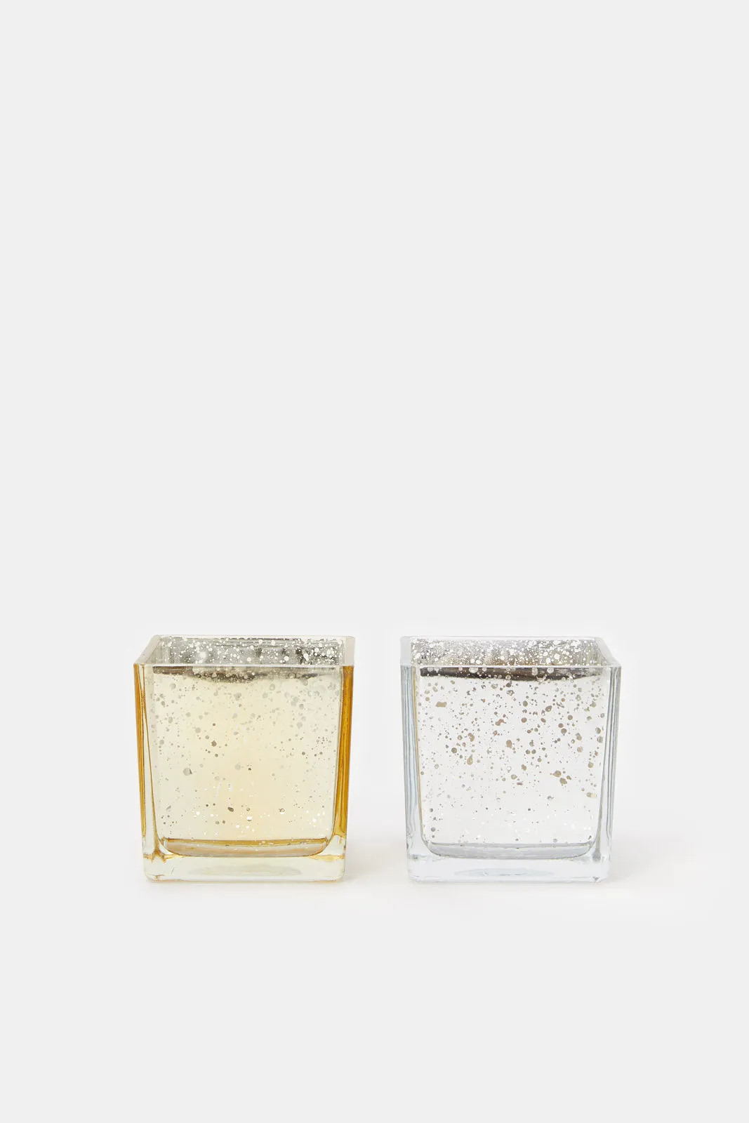 Silver And Gold Glass Mercury Cube Candle Holder Set (2 Pieces)