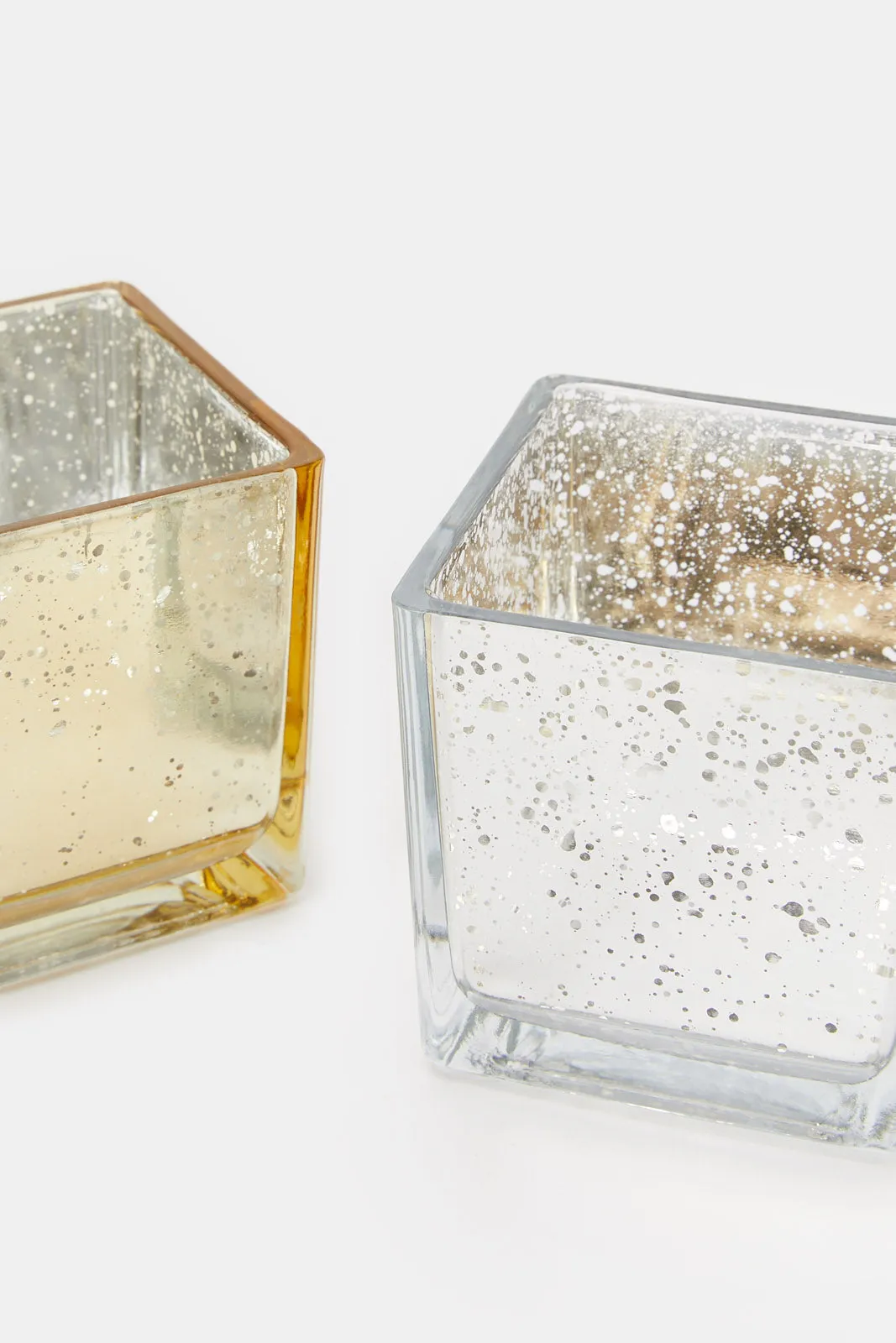Silver And Gold Glass Mercury Cube Candle Holder Set (2 Pieces)