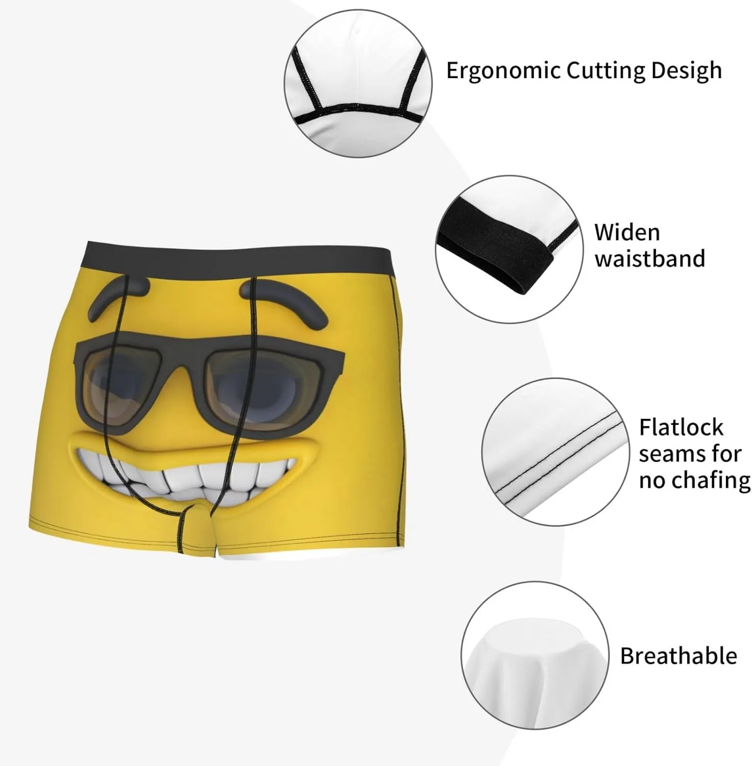 Smiling With Sunglasses Print Underwear For Men Comfy Cozy Holiday Boxer Briefs