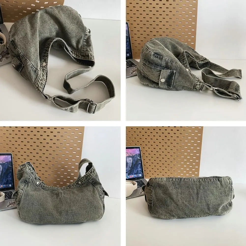 Soft Solid Denim Shoulder Bag Class Commuter Travel Cross Body Bags Fashion Simple Hobo Bag for Women 2025