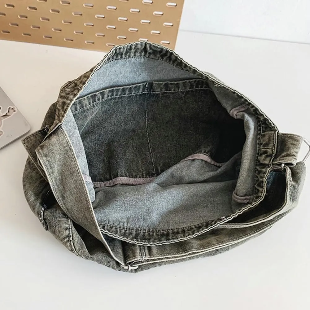 Soft Solid Denim Shoulder Bag Class Commuter Travel Cross Body Bags Fashion Simple Hobo Bag for Women 2025
