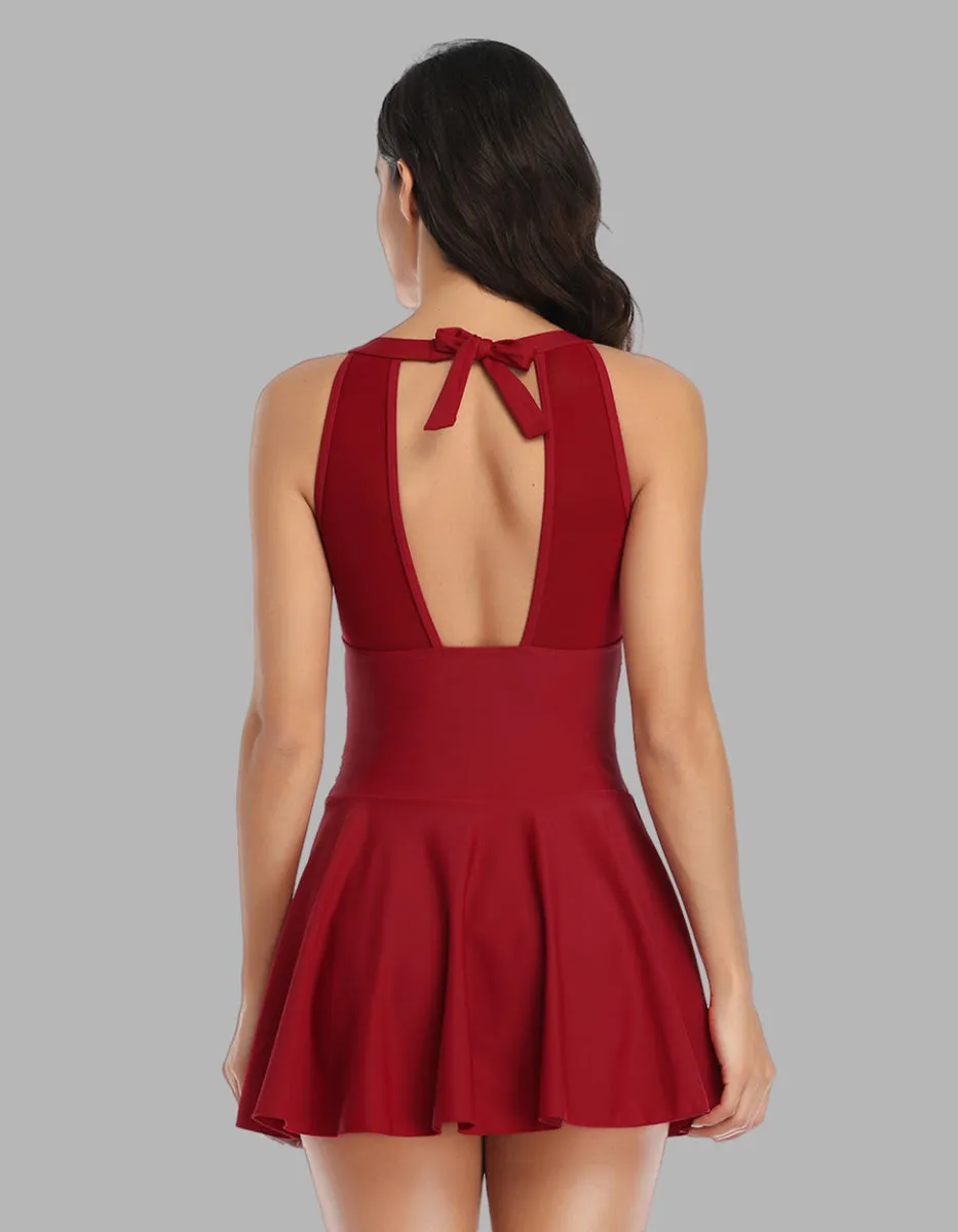 Solid-color One-piece Tie-back Backless Bikini Swimwear