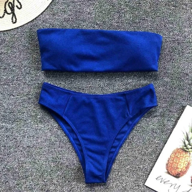 Solid Color Sexy Strapless Bandeau Bikini