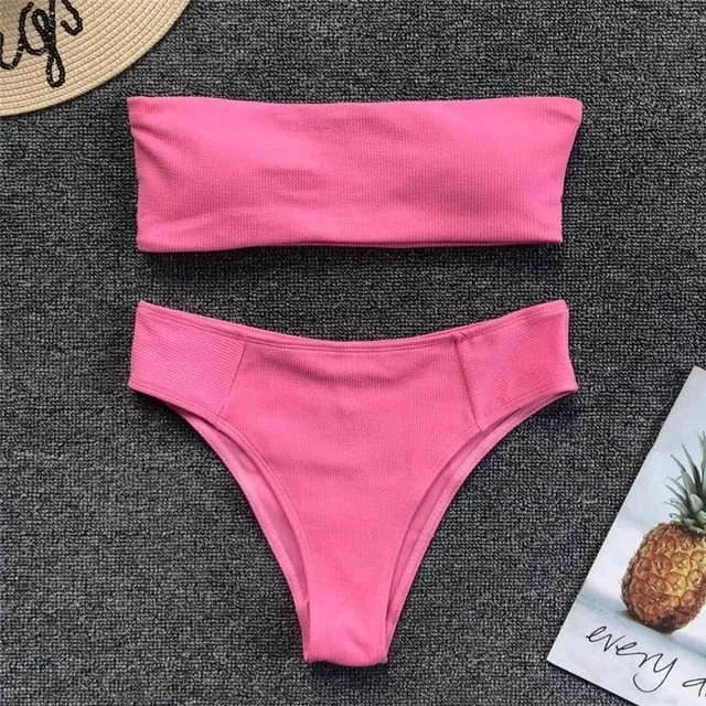 Solid Color Sexy Strapless Bandeau Bikini