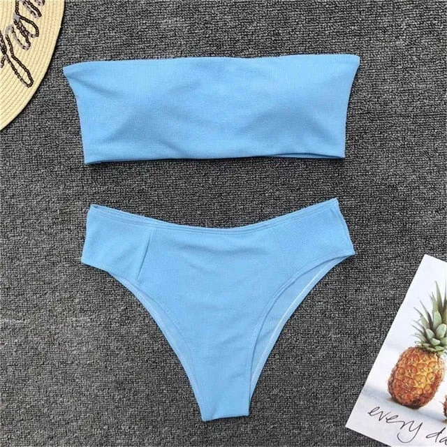 Solid Color Sexy Strapless Bandeau Bikini