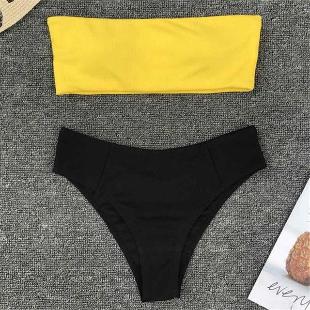 Solid Color Sexy Strapless Bandeau Bikini