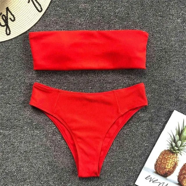 Solid Color Sexy Strapless Bandeau Bikini