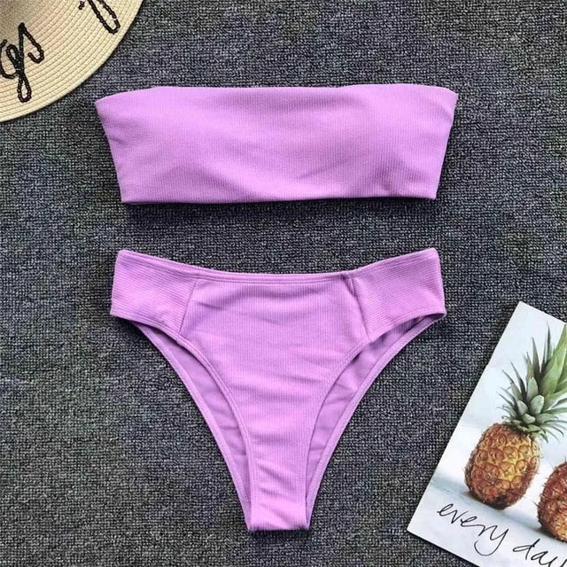 Solid Color Sexy Strapless Bandeau Bikini