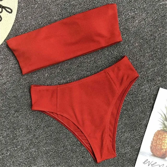 Solid Color Sexy Strapless Bandeau Bikini