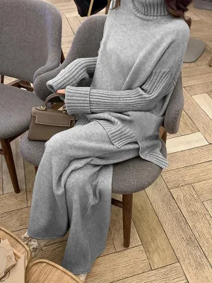 Solid Color Turtleneck Knitted Suit