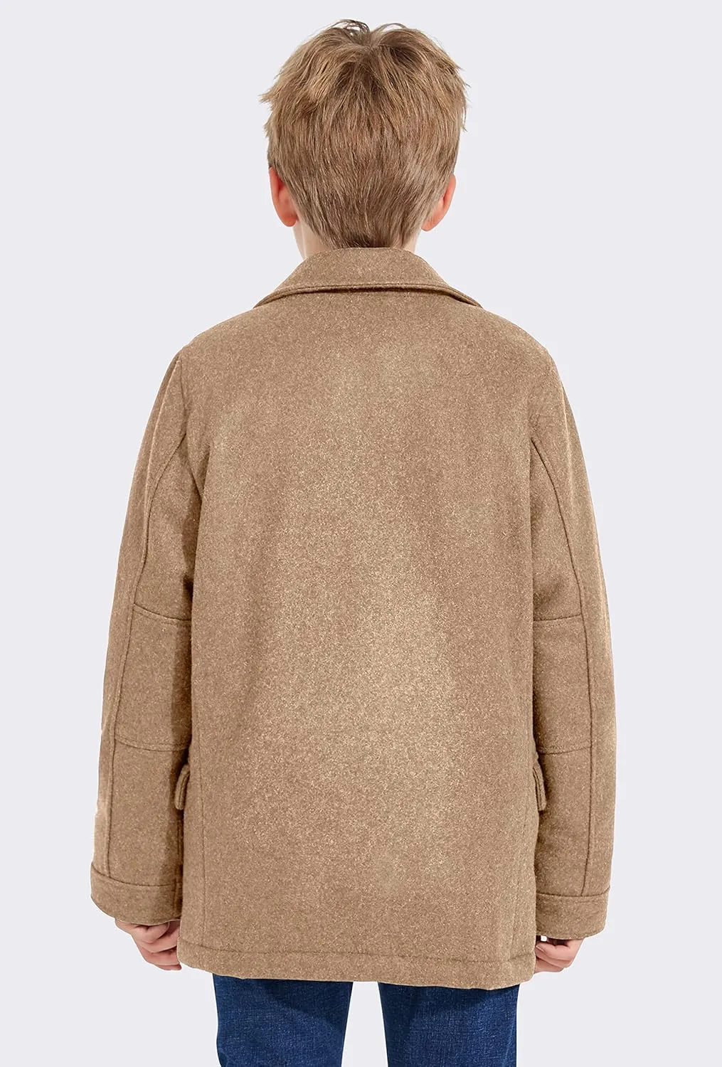 SOLOCOTE Boys Coat Elegant Notched Collar Double Breasted Wool Blend Over Pea Coat
