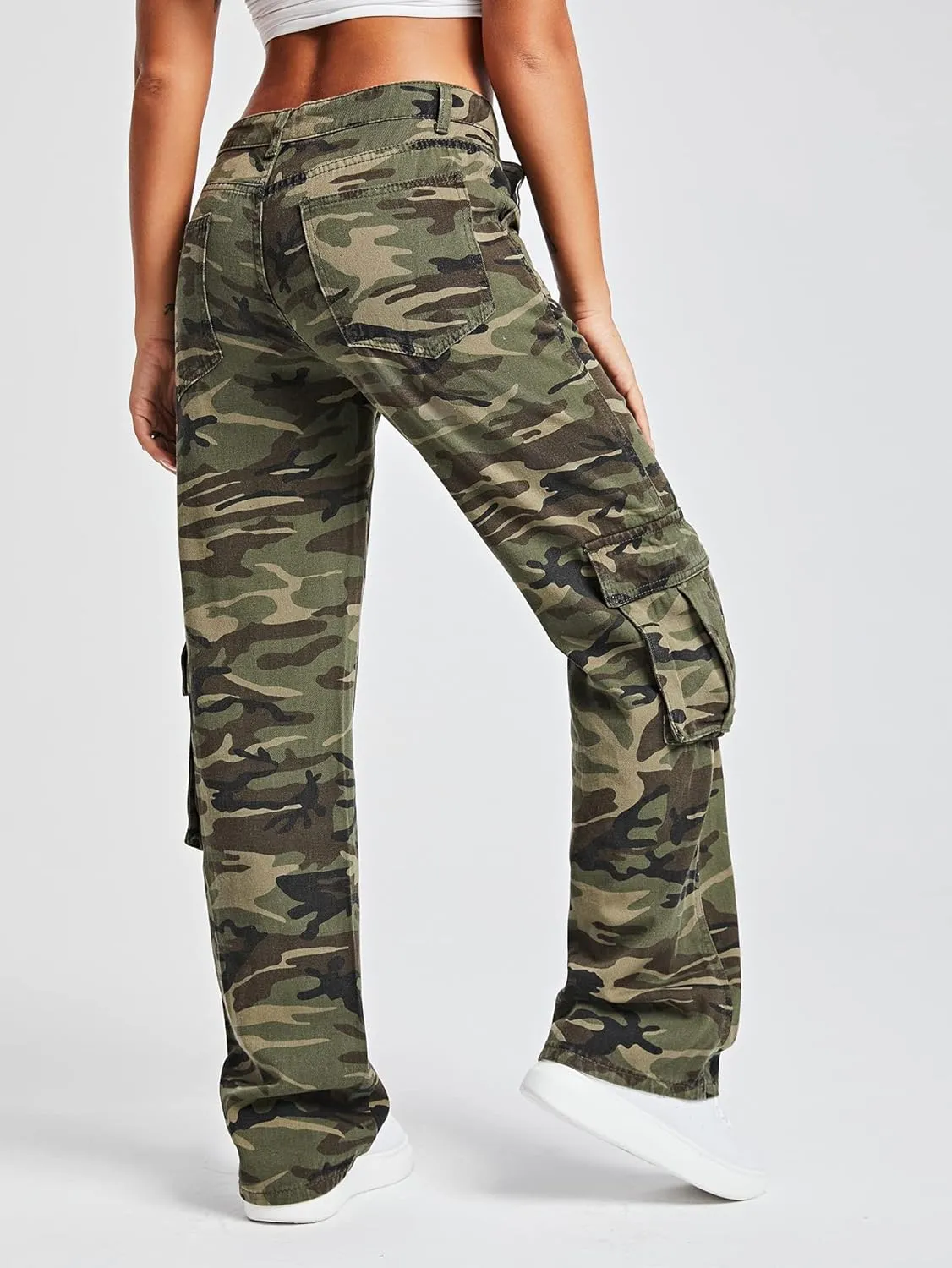 SOLY HUX Women's Camo Pants Straight Leg Denim Pants Casual Jeans Streetwear Cargo Pants