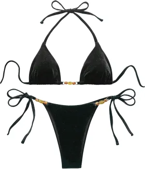 SOLY HUX Women's Halter Triangle Bathing Suit String Bikini Set Tie Side Two Piece Swimsuit