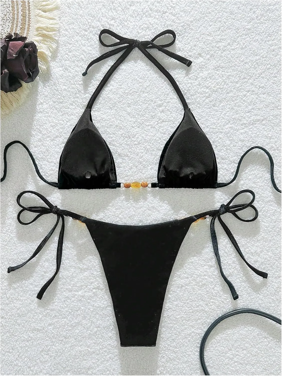 SOLY HUX Women's Halter Triangle Bathing Suit String Bikini Set Tie Side Two Piece Swimsuit