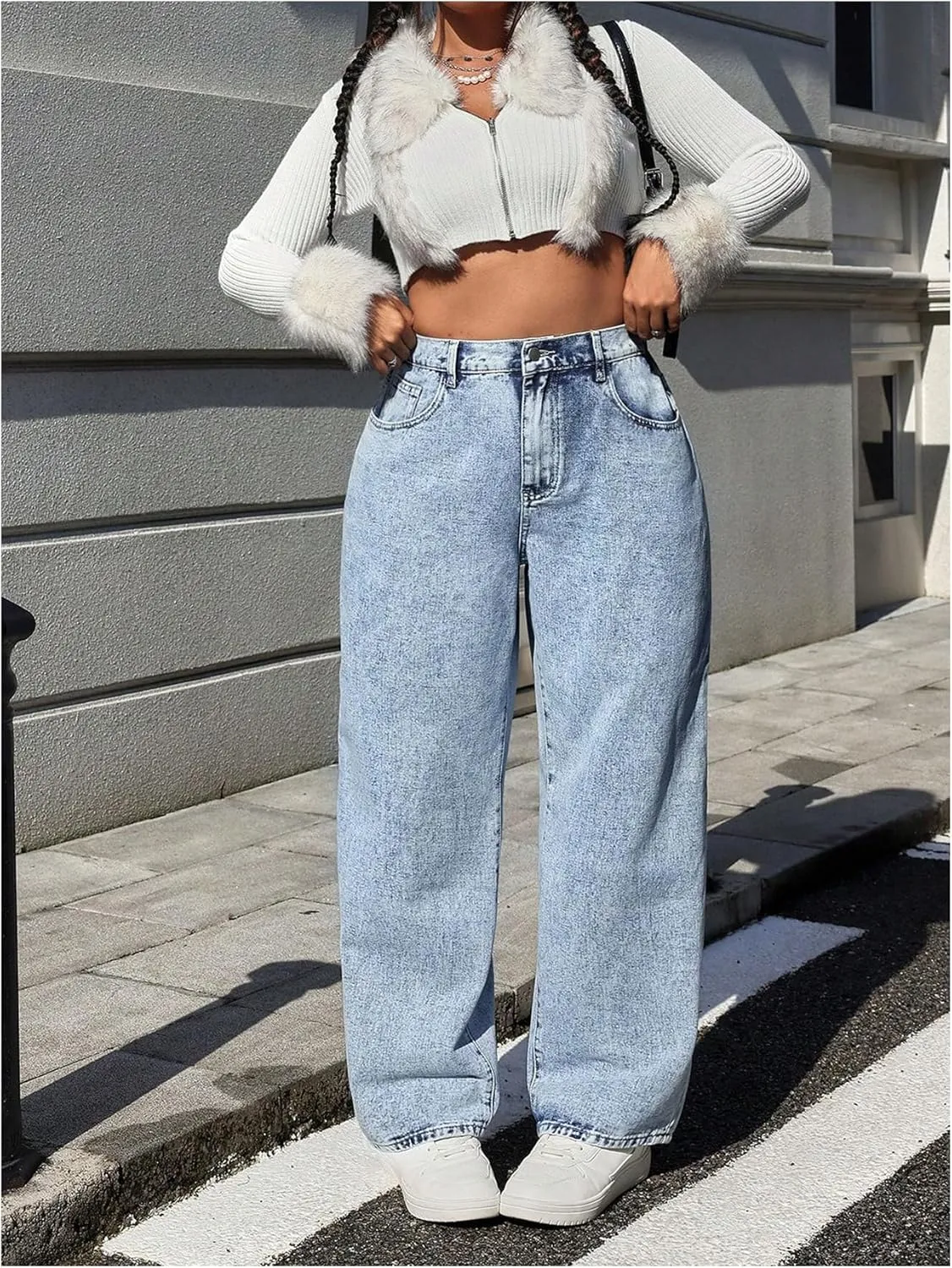 SOLY HUX Women's Plus Size Y2k Jeans Elastic High Waisted Bow Straight Leg Baggy Denim Pants