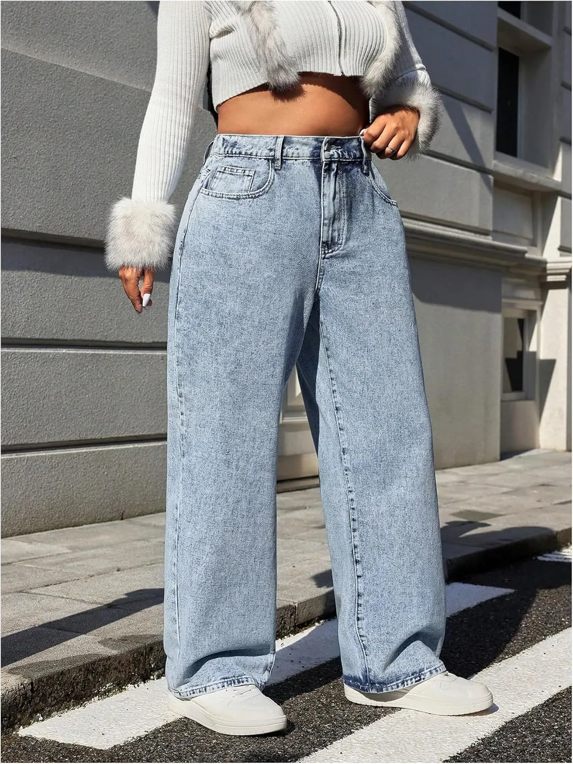 SOLY HUX Women's Plus Size Y2k Jeans Elastic High Waisted Bow Straight Leg Baggy Denim Pants