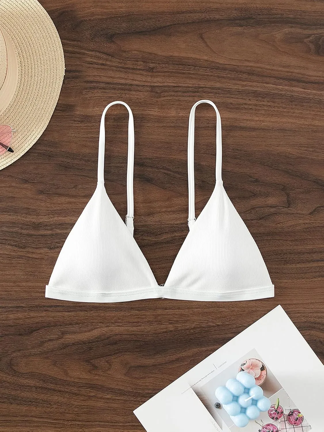 SOLY HUX Women's Triangle Bikini Top Spaghetti Strap Bathing Suit Top Sexy Swimsuit for Women