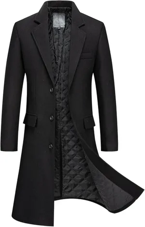 SOMTHRON Men's Wool Blend Pea Coat Slim Fit Single Breasted Notched Lapel Winter Business Long Trench Coat Overcoat