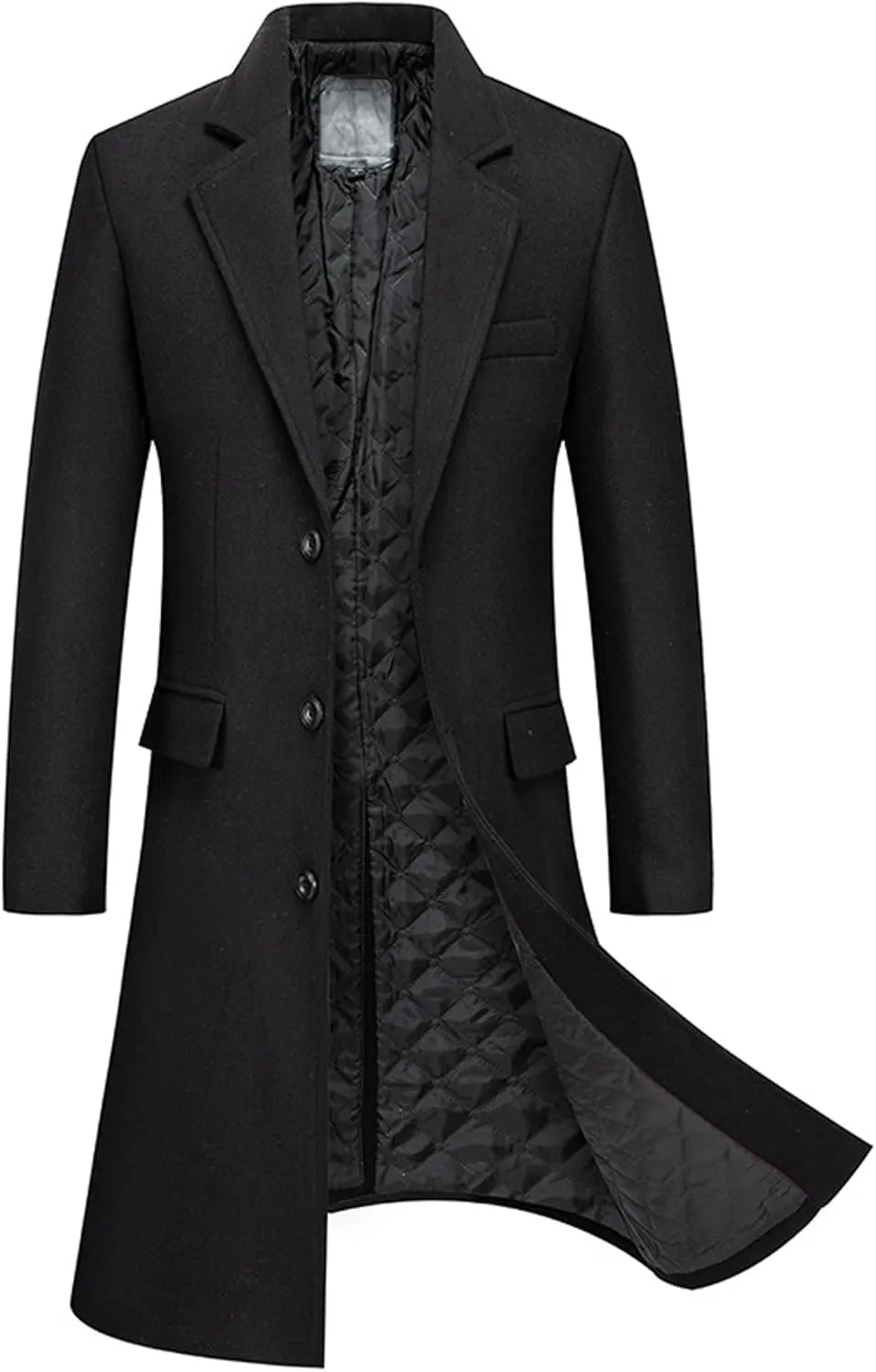 SOMTHRON Men's Wool Blend Pea Coat Slim Fit Single Breasted Notched Lapel Winter Business Long Trench Coat Overcoat