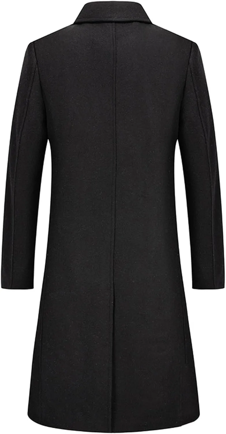 SOMTHRON Men's Wool Blend Pea Coat Slim Fit Single Breasted Notched Lapel Winter Business Long Trench Coat Overcoat