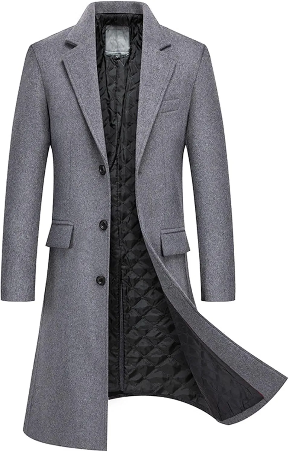 SOMTHRON Men's Wool Blend Pea Coat Slim Fit Single Breasted Notched Lapel Winter Business Long Trench Coat Overcoat