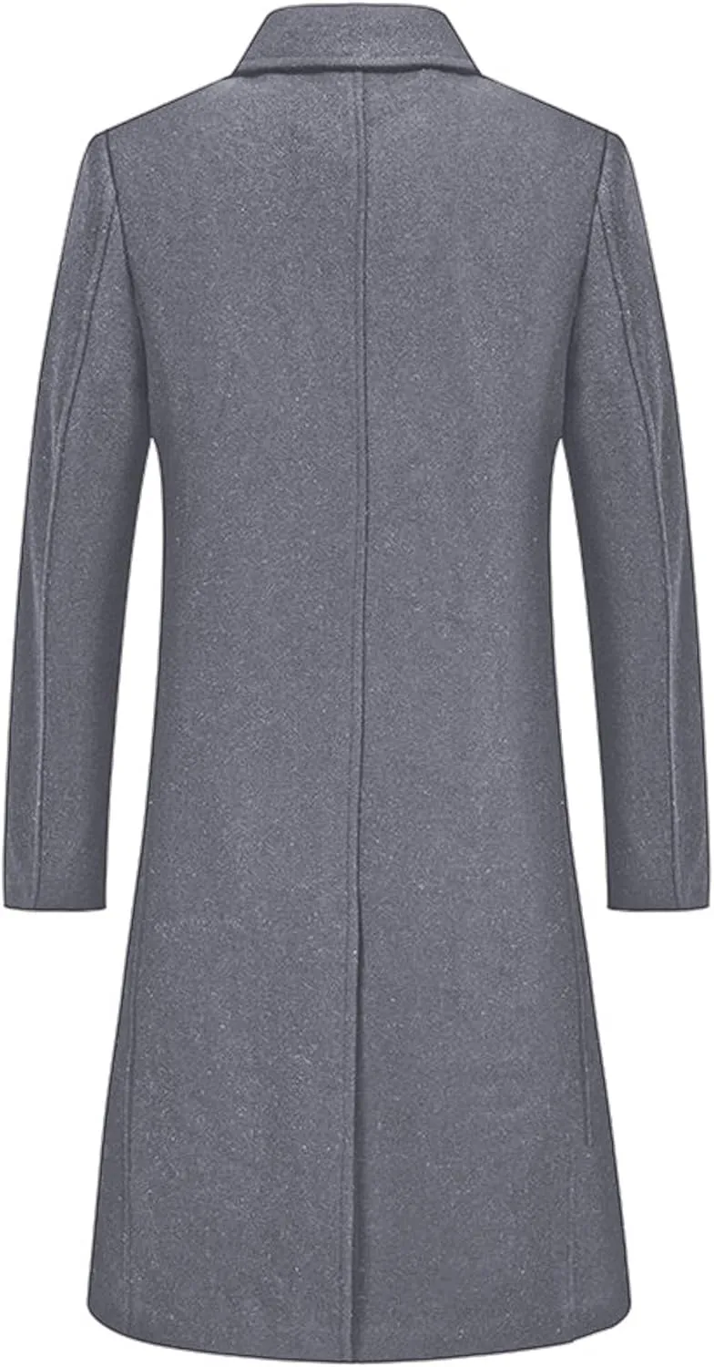 SOMTHRON Men's Wool Blend Pea Coat Slim Fit Single Breasted Notched Lapel Winter Business Long Trench Coat Overcoat