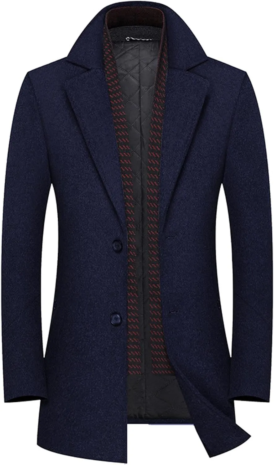 SOMTHRON Men's Wool Blend Pea Coat with Detachable Scarfs Single Breasted Notch Lapel Winter Mid Long Trench Coat Overcoat